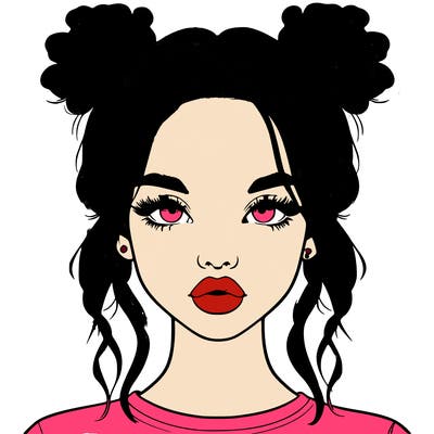 realistic girl with two buns in hair and lips