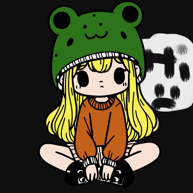 a girl wearing a frog hat and some frog socks