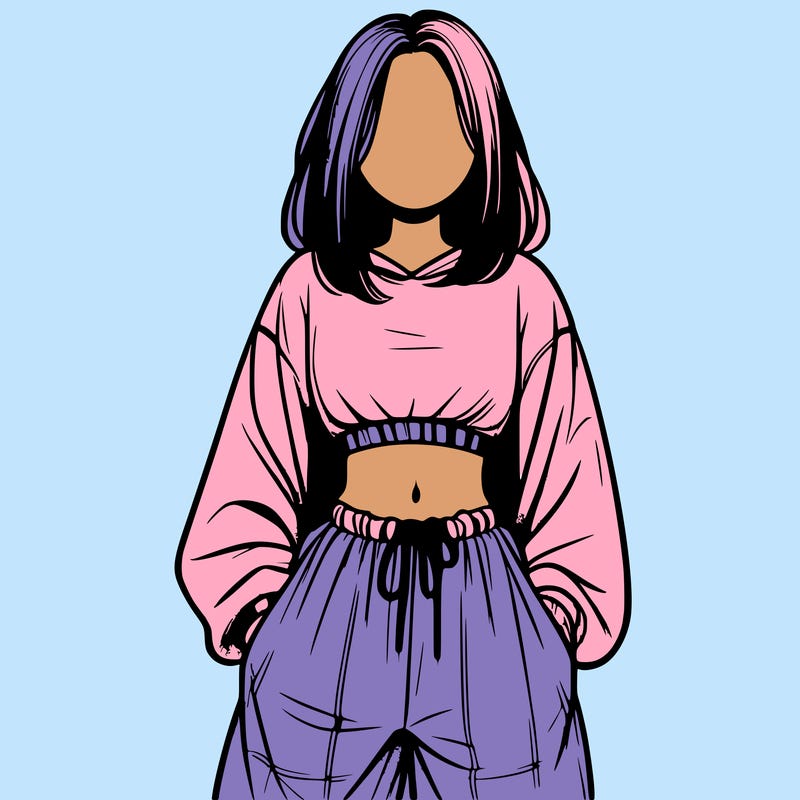 realistic girl faceless with baggy pants and a crop top