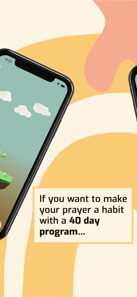 Smartphone displaying the 5te5 Prayer Tracker app featuring a 40 day habit building program.