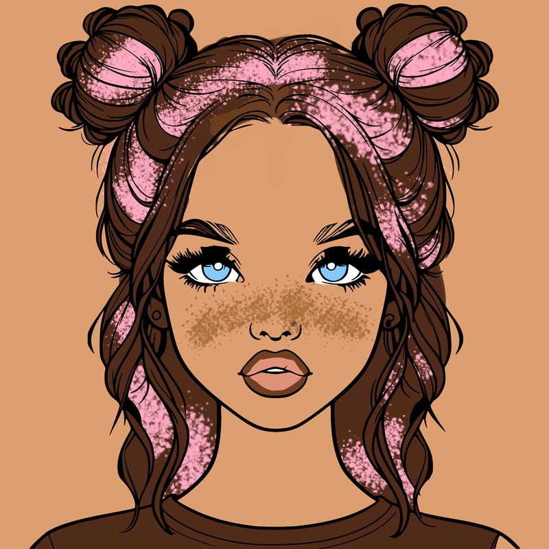 realistic girl with two buns in hair and lips