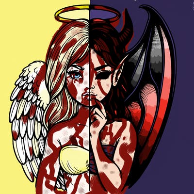 realistic angel half demon