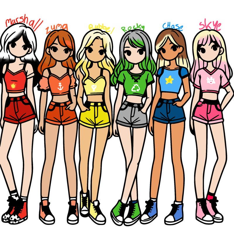 a group of girls wearing crop tops and shorts