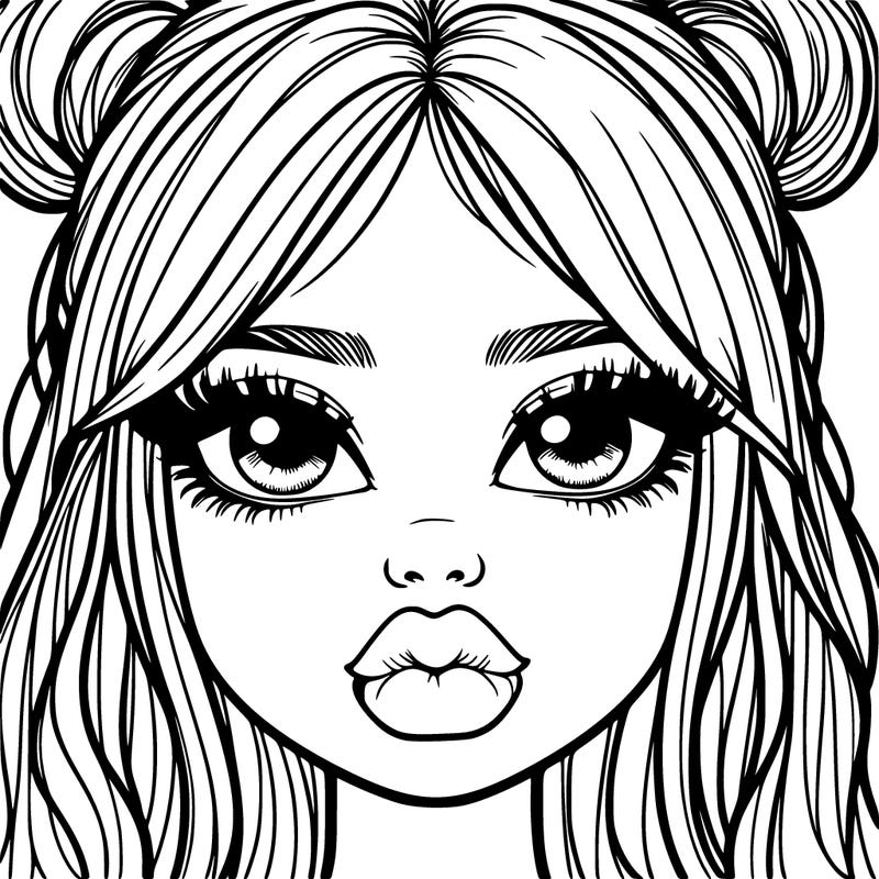 cute realistic girl with big lips