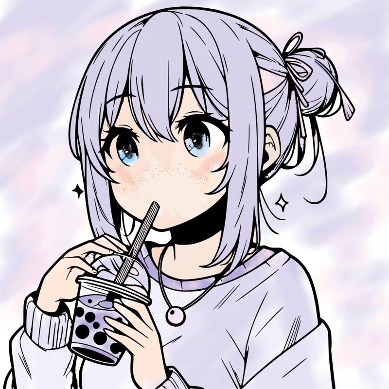 manga character drinking boba