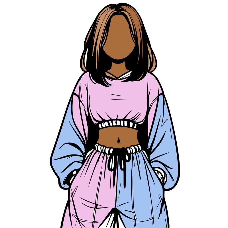 realistic girl faceless with baggy pants and a crop top