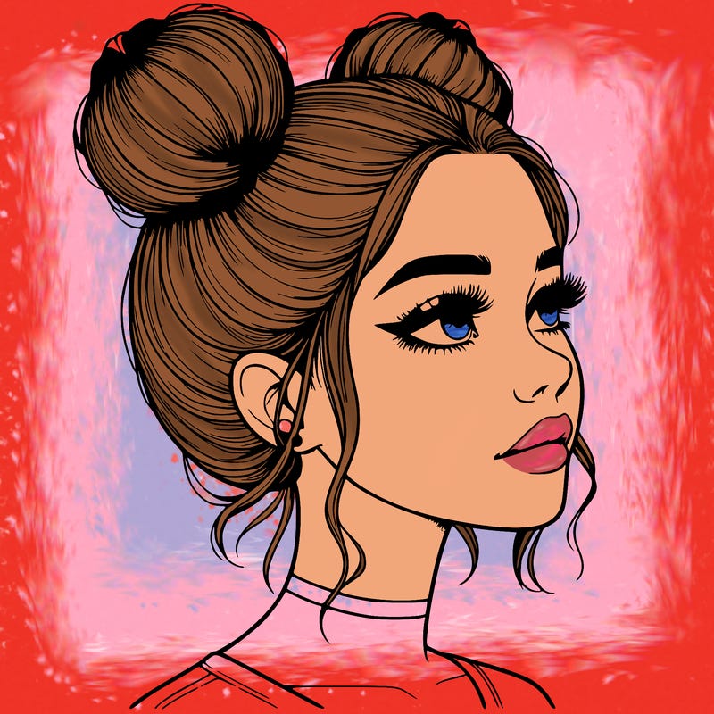 realistic girl with buns on the top of her head