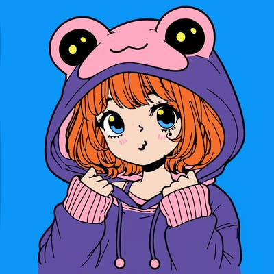a cute teenage girl wearing a frog hoodie