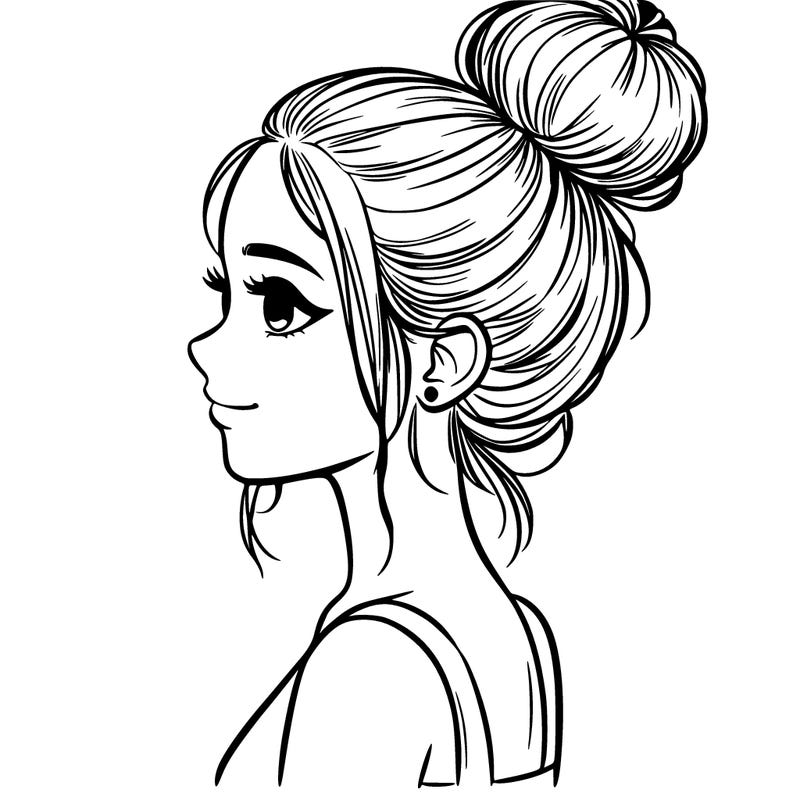 realistic girl with hair bun