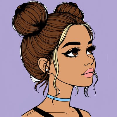 realistic girl with buns on the top of her head