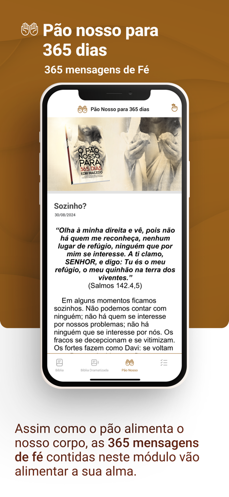Smartphone screen showing the daily devotional feature of the Biblia Fiel Comentada app
