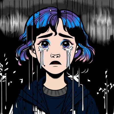 realistic girl in the rain crying