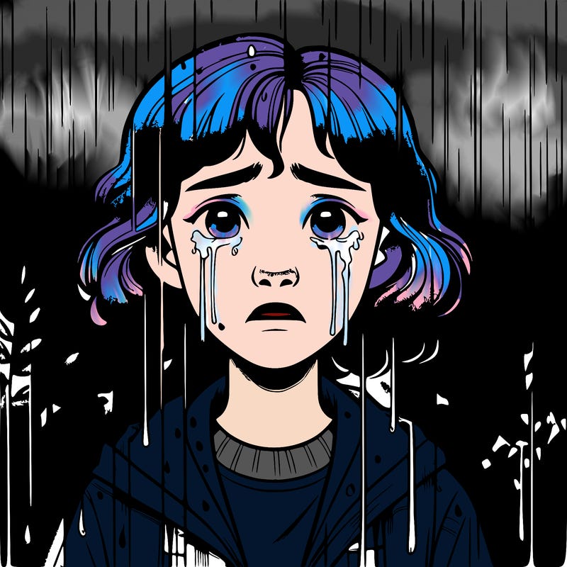 realistic girl in the rain crying