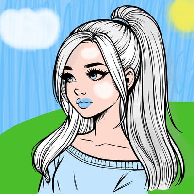 realistic girl with a high ponytail