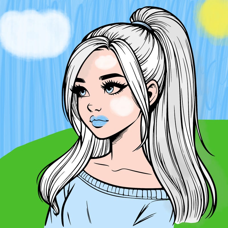 realistic girl with a high ponytail