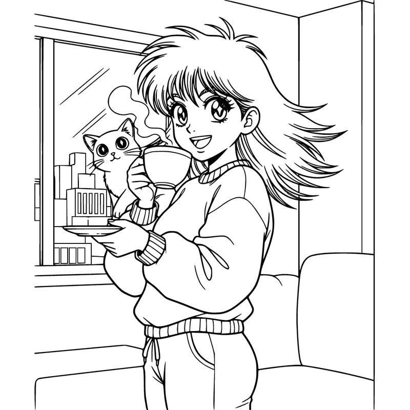 girl with sweatshirt sweatpants, drinking tea