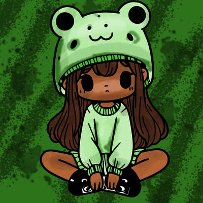 a girl wearing a frog hat and some frog socks