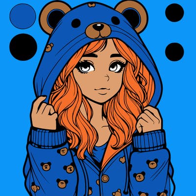 realistic girl in a animal pjs hoodie