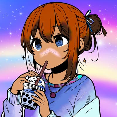 manga character drinking boba