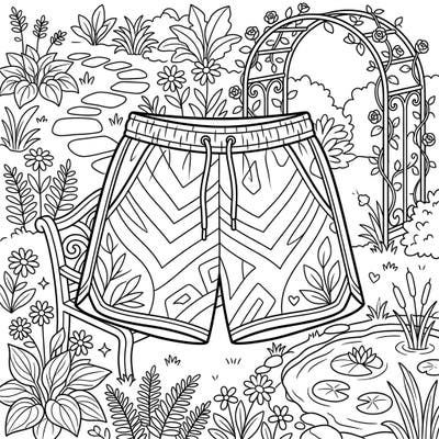 Step into a world of calm with this charming athletic shorts coloring page, designed especially for seniors. Immerse yourself in a beautiful garden setting, offering both relaxation and creative enjoyment.