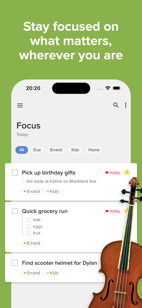 Nirvana for GTD mobile app Focus Today task list view on iPhone