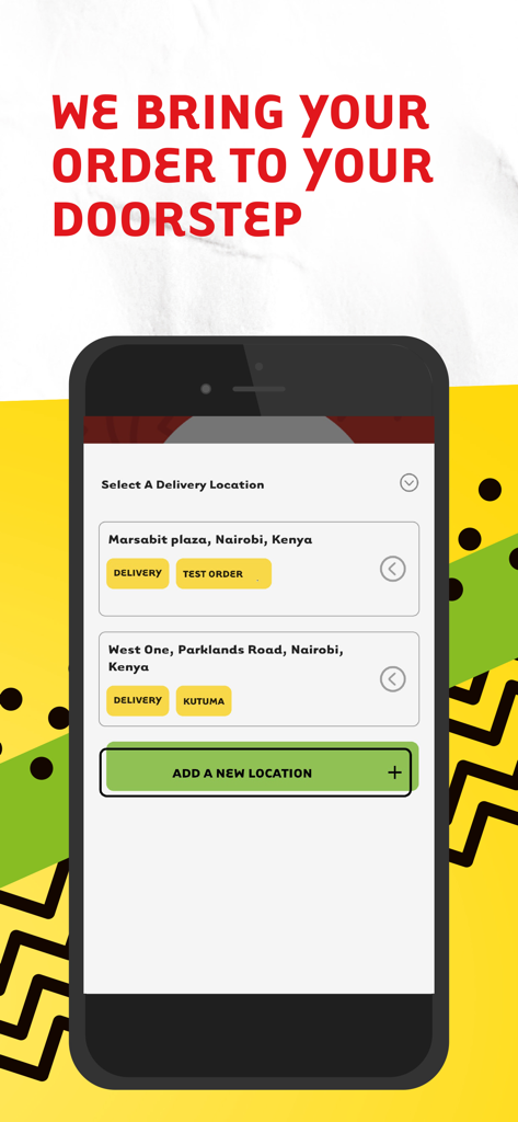 Galitos Zambia - Galitos Zambiaのモバイルアプリで配送先を選択しています。