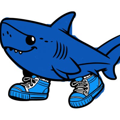 a shark with shoes