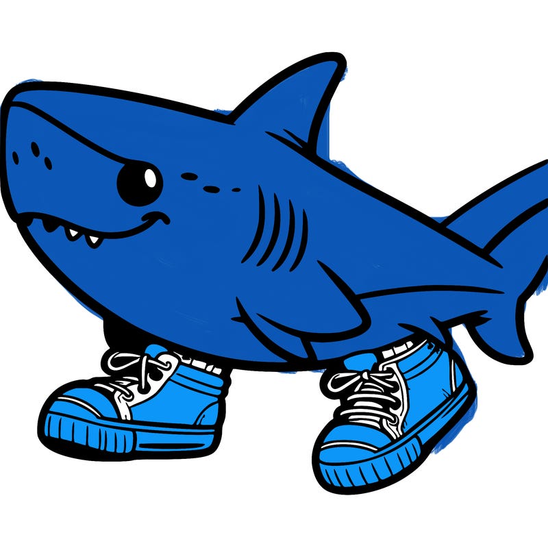 a shark with shoes