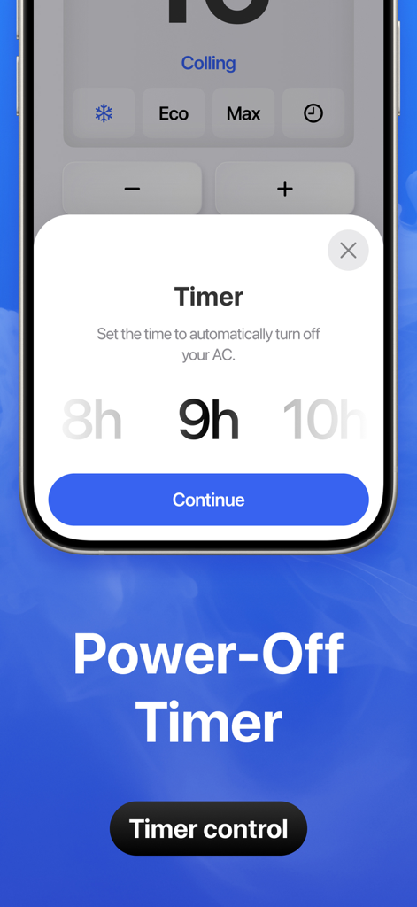 Universal AC Remote Control ‧ - Pantalla de configuración del temporizador de apagado en la aplicación móvil Control Remoto Universal de Aire Acondicionado