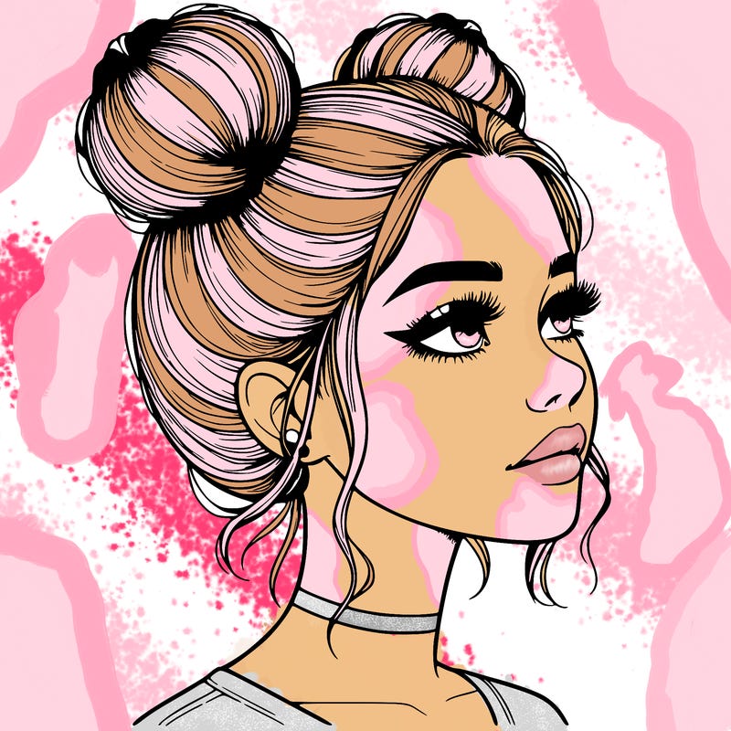 realistic girl with buns on the top of her head