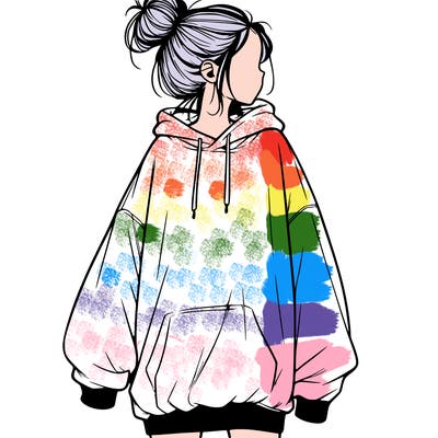 realistic girl with a oversized sweatshirt on and a bun