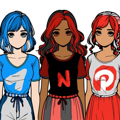 three realistic girls standing up