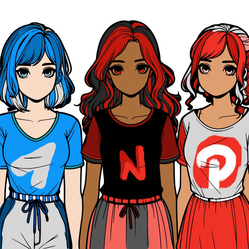 three realistic girls standing up