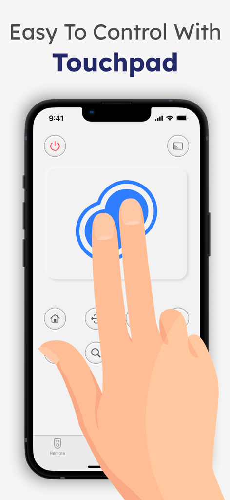 Sam TV Remote Control - A hand using the touchpad navigation feature on the Sam TV Remote Control app for iPhone