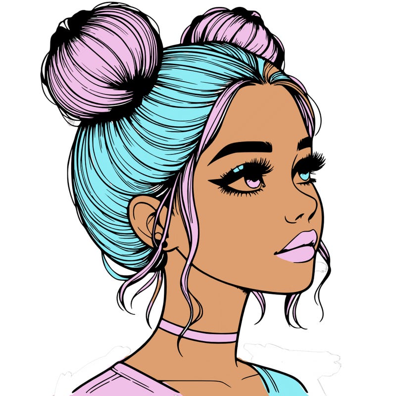 realistic girl with buns on the top of her head