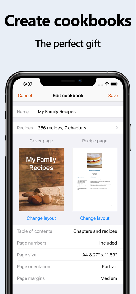 Interfaccia dell'app Recipe Keeper che mostra opzioni per creare e personalizzare un ricettario digitale per ricette di famiglia.