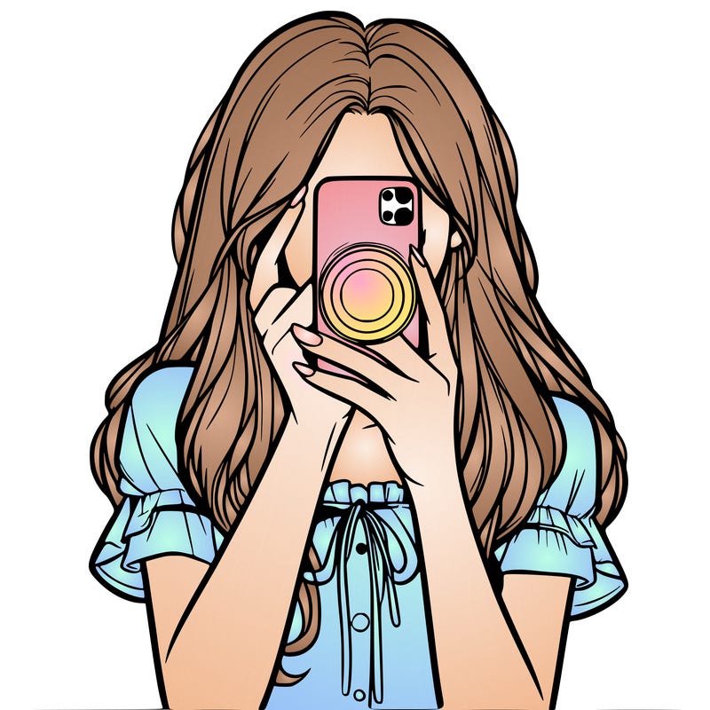 a realistic girl holding her phone taking pictures