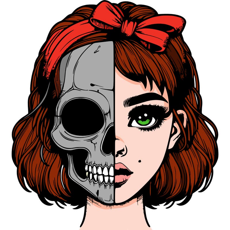 realistic girl with half skull mask