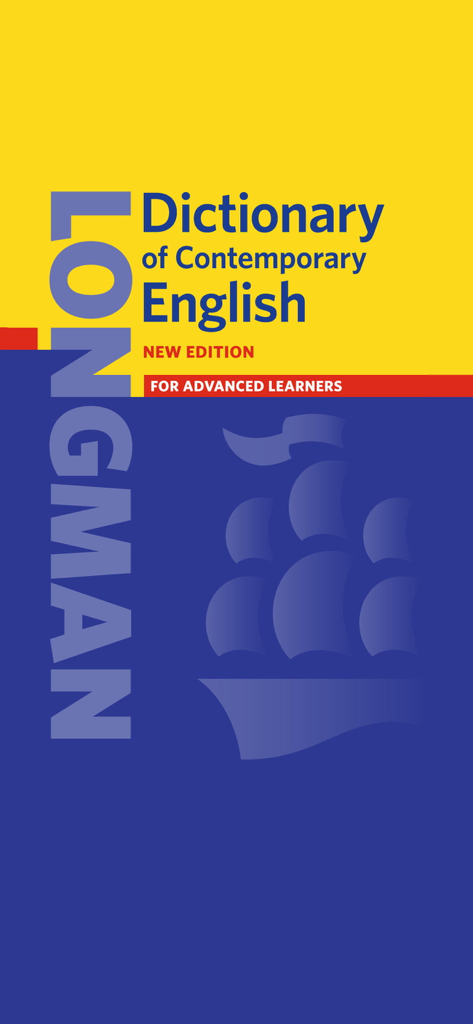 Splash screen of the Longman Dictionary of Contemporary English app for advanced learners featuring a sailing ship logo