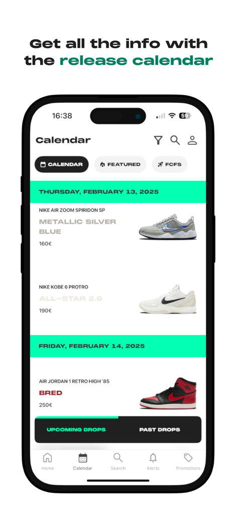 Screenshot of the WhenToCop app release calendar showing upcoming Nike and Air Jordan sneaker drops