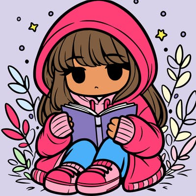 girl in oversized hoodie reading a book