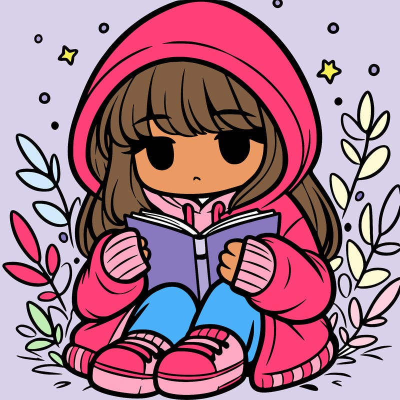 girl in oversized hoodie reading a book