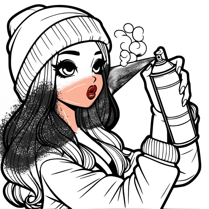 realistic girl spray painting