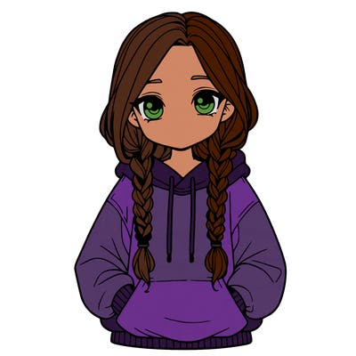 a realistic girl with a oversized hoodie and she has braids