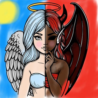 realistic angel half demon