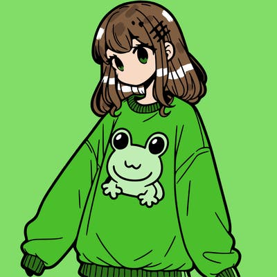 girl wearing frogging sweatshirt