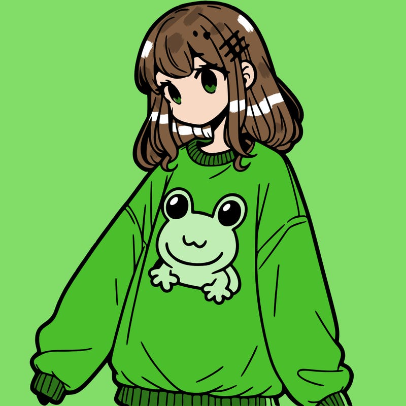 girl wearing frogging sweatshirt