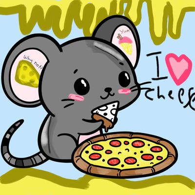 mouse with a tiny cheese pizza