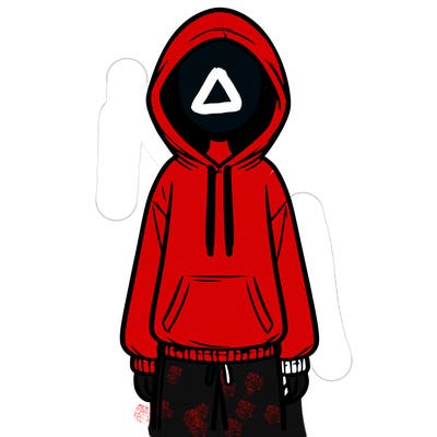 faceless girl in a tracksuit with a hood on and no hair