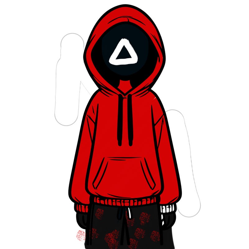 faceless girl in a tracksuit with a hood on and no hair